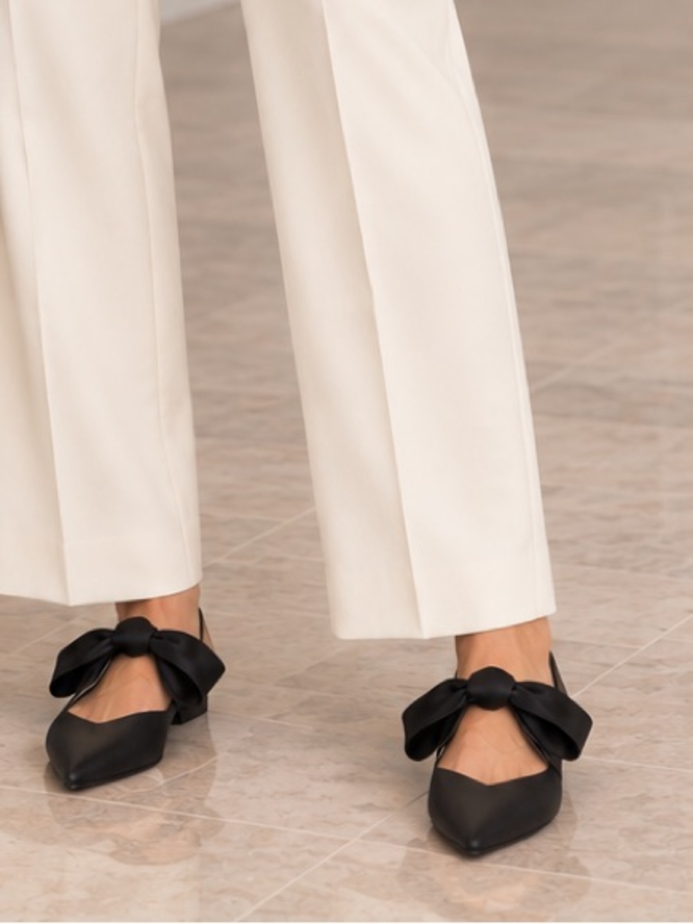 Express Black Pointed Satin Bow Flats, Like New